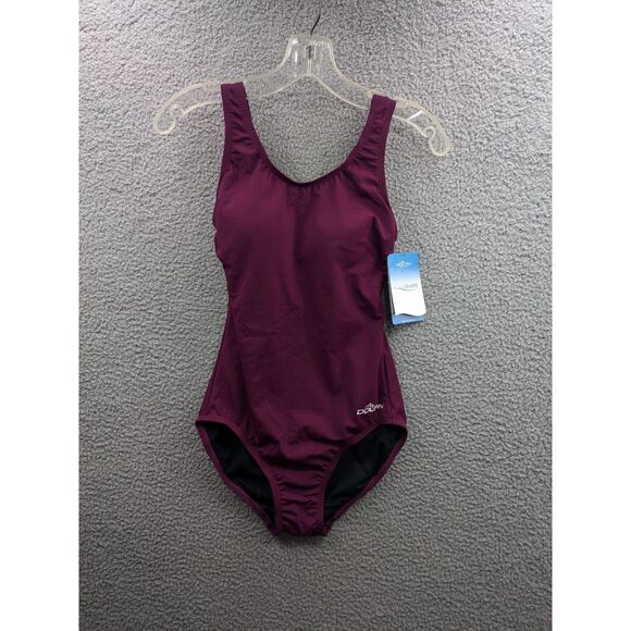 NWT Dolfin Aquashape Women's Moderate Scoop Back Purple One Piece Swimsuit sz 6 - Picture 1 of 12